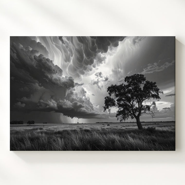 Stormy Landscape with Horse Canvas – Dramatic Black and White Art - Gifitto