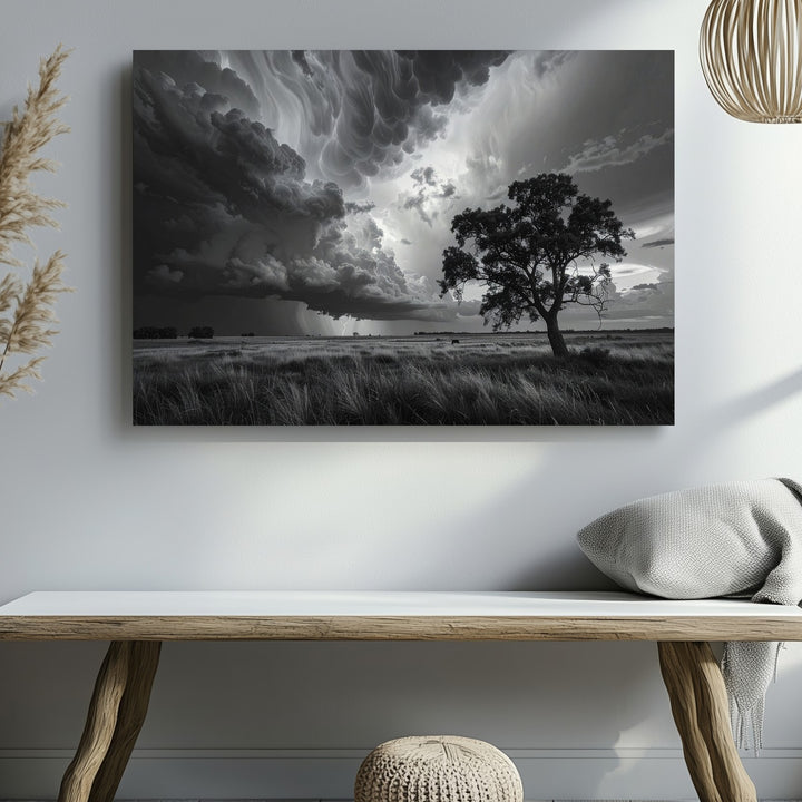 Stormy Landscape with Horse Canvas – Dramatic Black and White Art - Gifitto