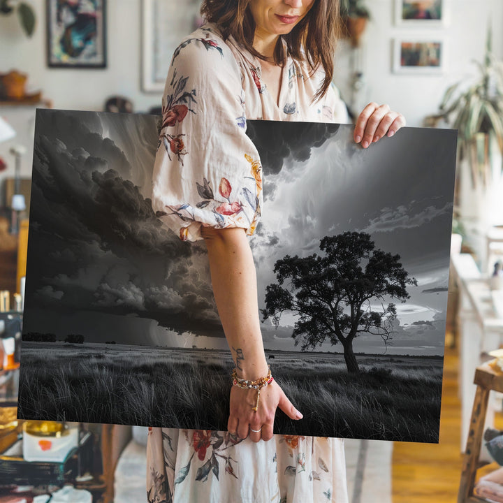 Stormy Landscape with Horse Canvas – Dramatic Black and White Art - Gifitto