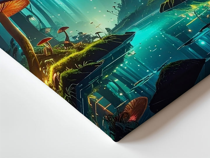 Enchanted Forest Canvas – Glowing Bioluminescent Mushrooms and Magical Landscape - Gifitto