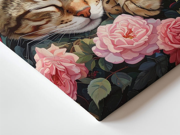 Sleeping Tabby in Rose Garden Canvas – Peaceful Cat Among Blossoms - Gifitto