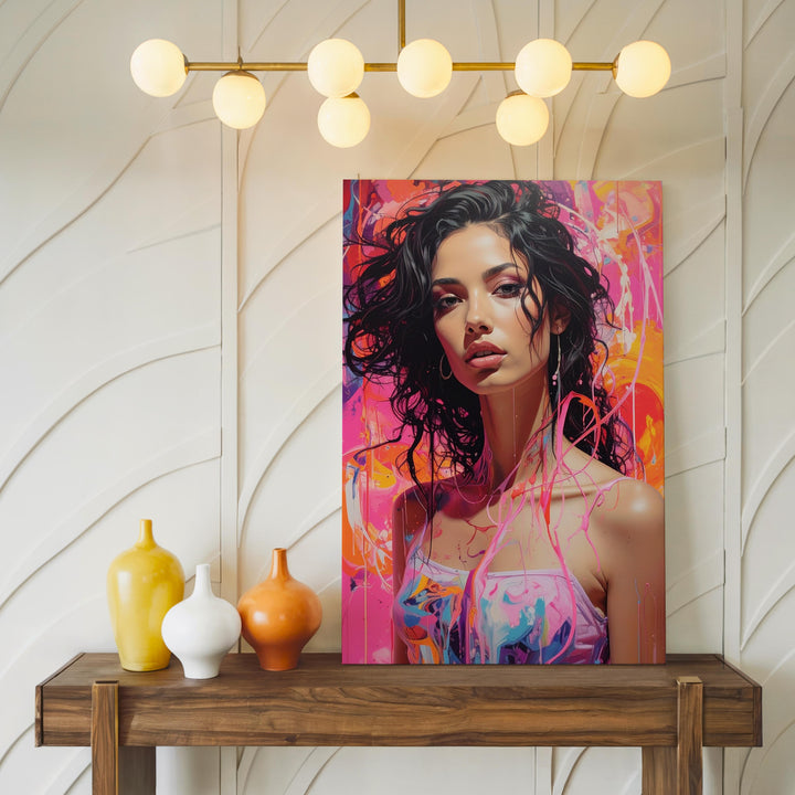 Psychedelic Portrait Canvas – Woman with Liquid Hair and Colorful Light Trails - Gifitto