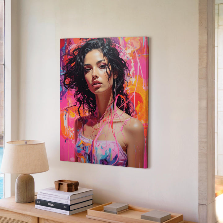 Psychedelic Portrait Canvas – Woman with Liquid Hair and Colorful Light Trails - Gifitto
