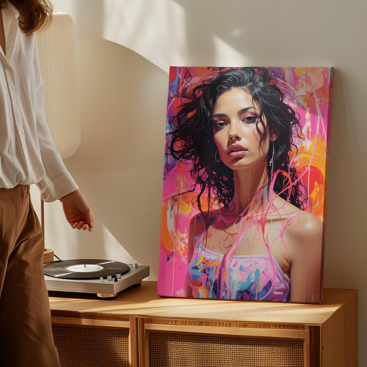 Psychedelic Portrait Canvas – Woman with Liquid Hair and Colorful Light Trails - Gifitto