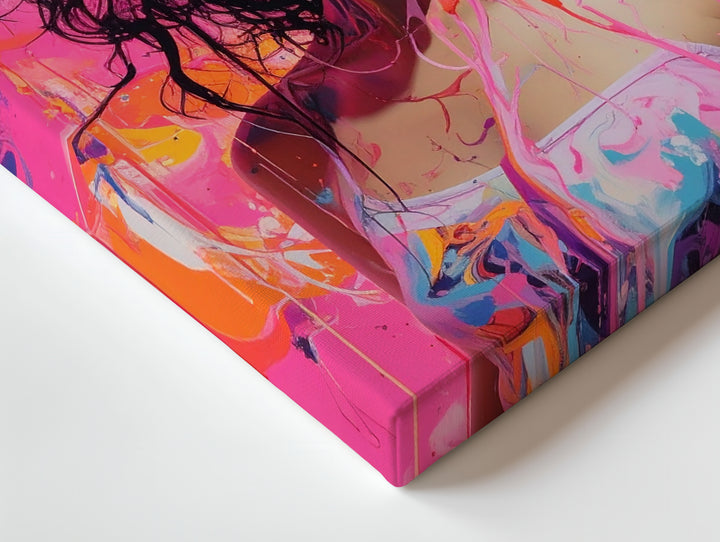 Psychedelic Portrait Canvas – Woman with Liquid Hair and Colorful Light Trails - Gifitto
