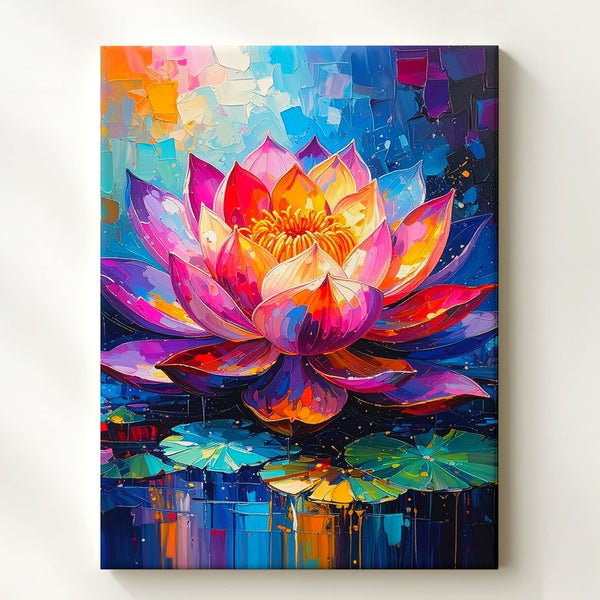 Radiant Lotus Flower Canvas – Vibrant Spiritual Art on Water - Gifitto