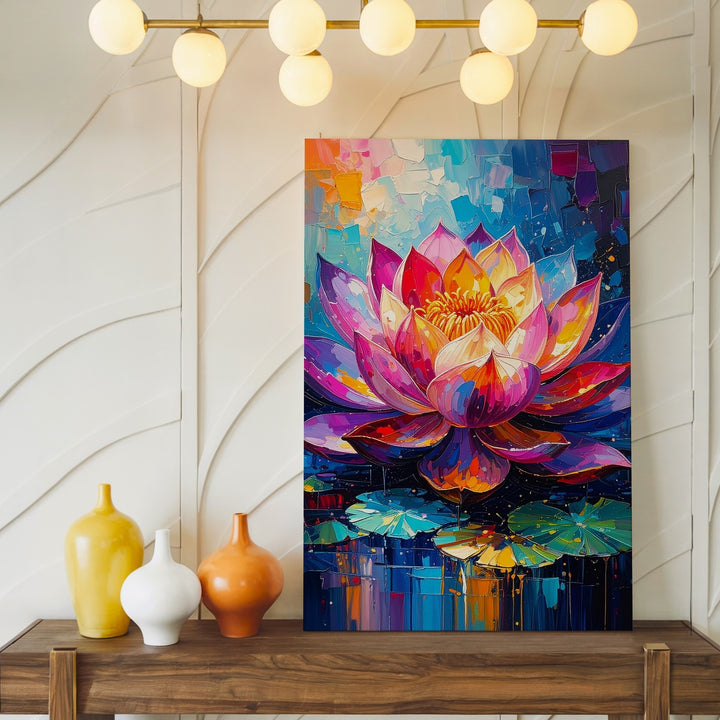 Radiant Lotus Flower Canvas – Vibrant Spiritual Art on Water - Gifitto