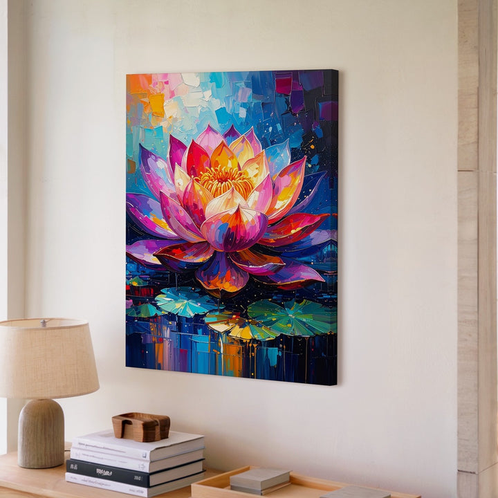 Radiant Lotus Flower Canvas – Vibrant Spiritual Art on Water - Gifitto