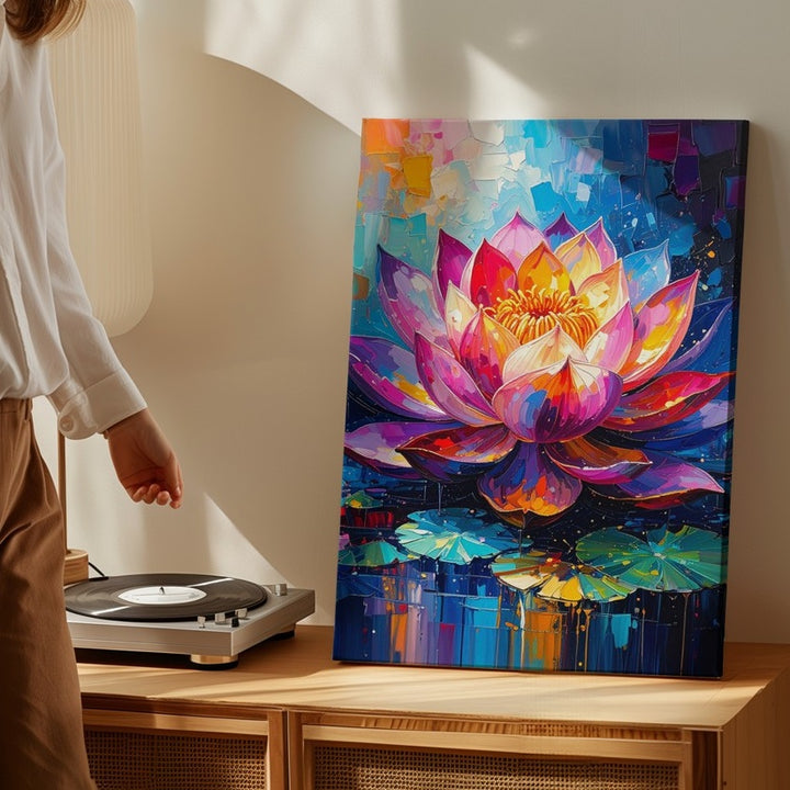 Radiant Lotus Flower Canvas – Vibrant Spiritual Art on Water - Gifitto