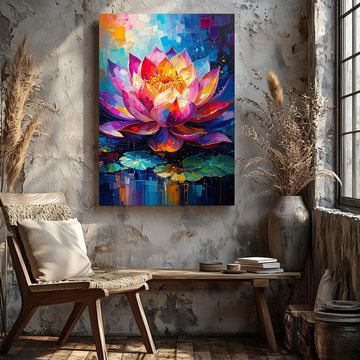 Radiant Lotus Flower Canvas – Vibrant Spiritual Art on Water - Gifitto