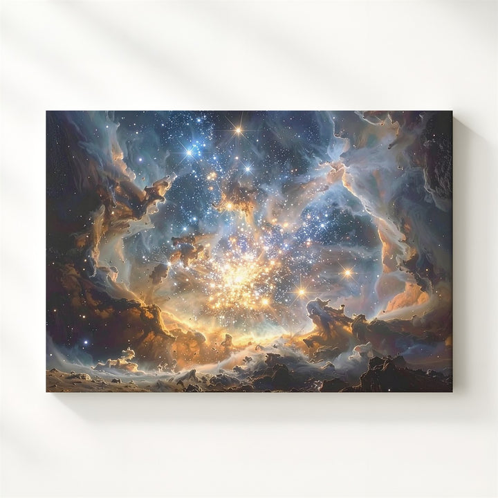 Stellar Nursery Canvas – Bright Star Cluster in Dusty Nebula - Gifitto