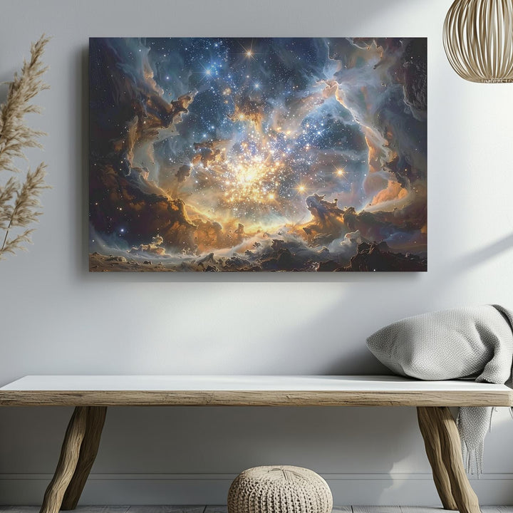 Stellar Nursery Canvas – Bright Star Cluster in Dusty Nebula - Gifitto
