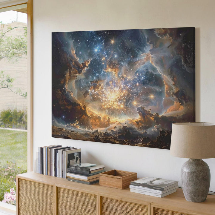 Stellar Nursery Canvas – Bright Star Cluster in Dusty Nebula - Gifitto