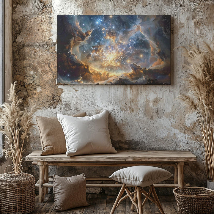 Stellar Nursery Canvas – Bright Star Cluster in Dusty Nebula - Gifitto