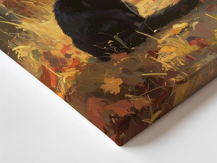 Autumn Forest Cat Canvas – Tranquil Fall Art with Black Cat & Golden Leaves - Gifitto