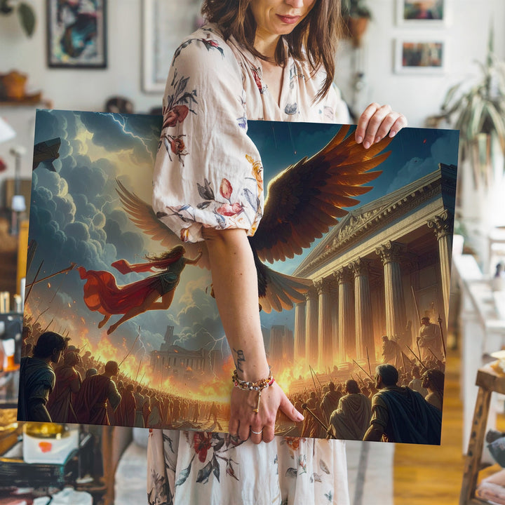 Clash of Titans Canvas – Mythic Woman vs. Glowing Eagle Battle Art - Gifitto