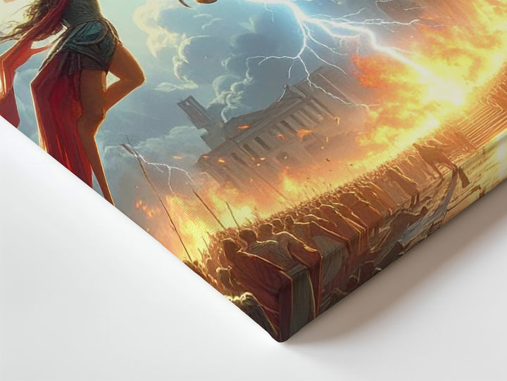Clash of Titans Canvas – Mythic Woman vs. Glowing Eagle Battle Art - Gifitto