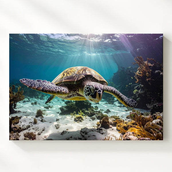 Photorealistic Sea Turtle Canvas – Tranquil Shallow Reef Art