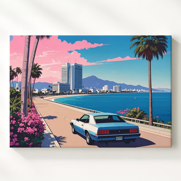 Vaporwave Muscle Car Canvas – Retro Coastal Drive Wall Art - Gifitto
