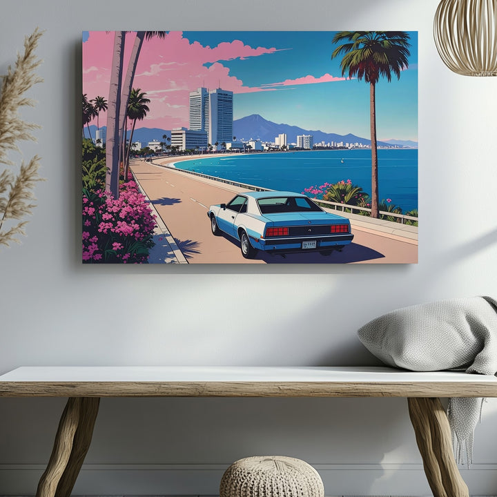 Vaporwave Muscle Car Canvas – Retro Coastal Drive Wall Art - Gifitto