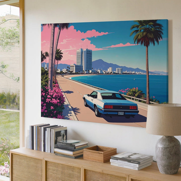 Vaporwave Muscle Car Canvas – Retro Coastal Drive Wall Art - Gifitto