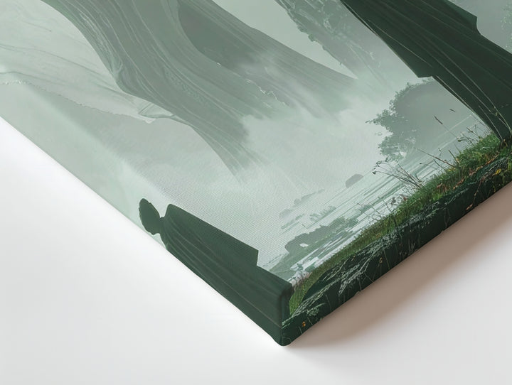 Serene Futuristic Landscape Canvas – Solitary Figure and Translucent Tower - Gifitto