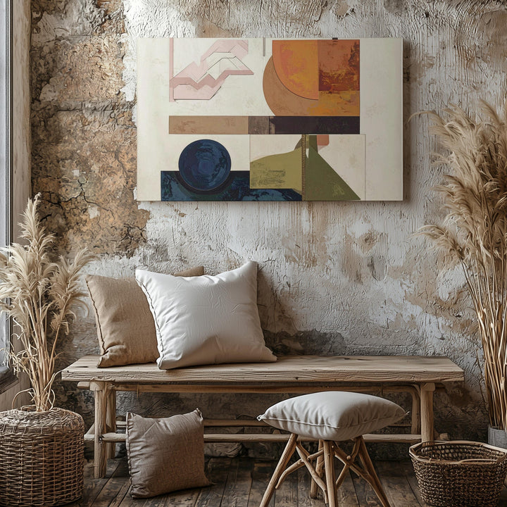 Geometric Balance Canvas – Mid-Century Abstract Shapes in Earth Tones - Gifitto