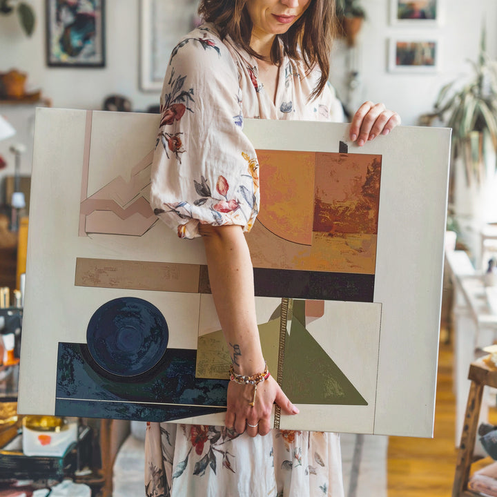 Geometric Balance Canvas – Mid-Century Abstract Shapes in Earth Tones - Gifitto