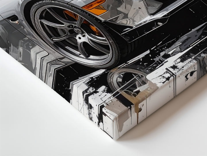 Abstract Porsche 911 Canvas – Silver Supercar in Street Art Style - Gifitto