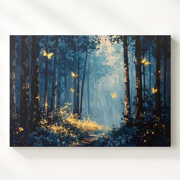 Twilight Forest Canvas – Serene Landscape with Glowing Fireflies and Ethereal Butterflies - Gifitto