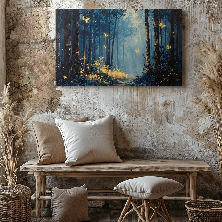 Twilight Forest Canvas – Serene Landscape with Glowing Fireflies and Ethereal Butterflies - Gifitto