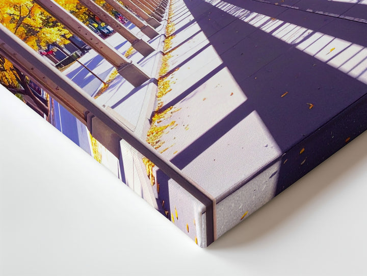 Autumn Urban Train Track Canvas – Elevated Structure with Geometric Lines and Foliage - Gifitto
