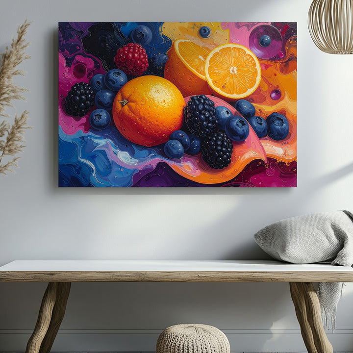 Vibrant Fruit Splash Canvas – Hyper-Realistic Abstract Art - Gifitto