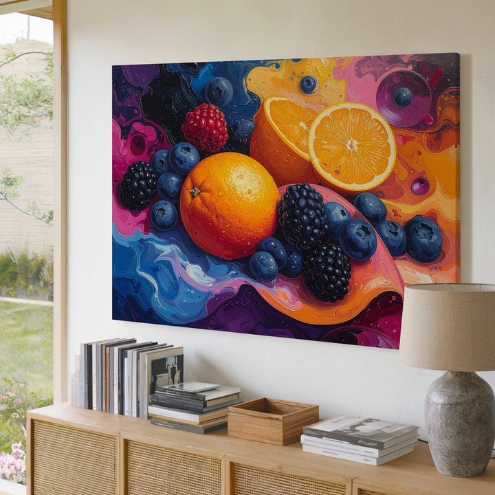 Vibrant Fruit Splash Canvas – Hyper-Realistic Abstract Art - Gifitto