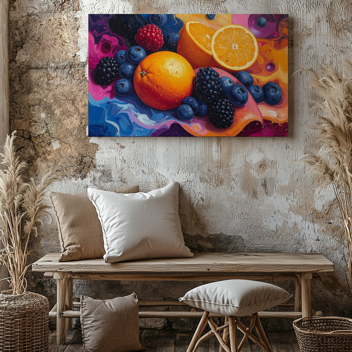 Vibrant Fruit Splash Canvas – Hyper-Realistic Abstract Art - Gifitto