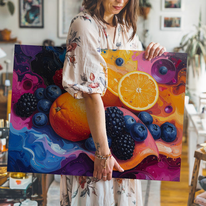 Vibrant Fruit Splash Canvas – Hyper-Realistic Abstract Art - Gifitto