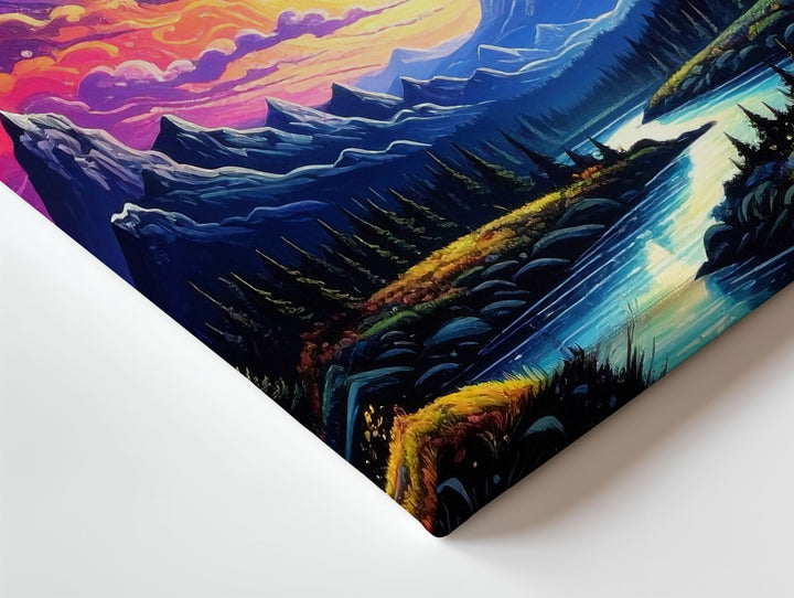 Cosmic Moonlit Landscape Canvas – Vibrant Fantasy with Auroras and Reflecting River - Gifitto