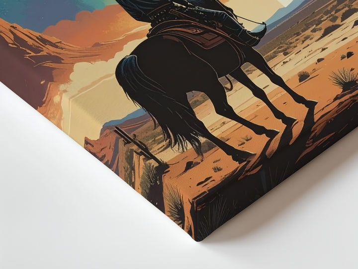Cowboy and UFO Canvas – Lone Rider in Desert with Alien Craft and Beam of Light - Gifitto