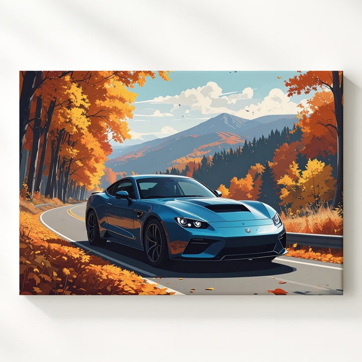 Autumn Drive Mustang Canvas – Fall Foliage Road Trip Wall Art - Gifitto
