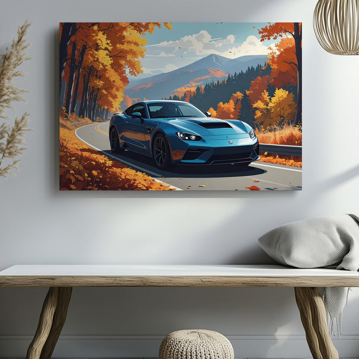 Autumn Drive Mustang Canvas – Fall Foliage Road Trip Wall Art - Gifitto