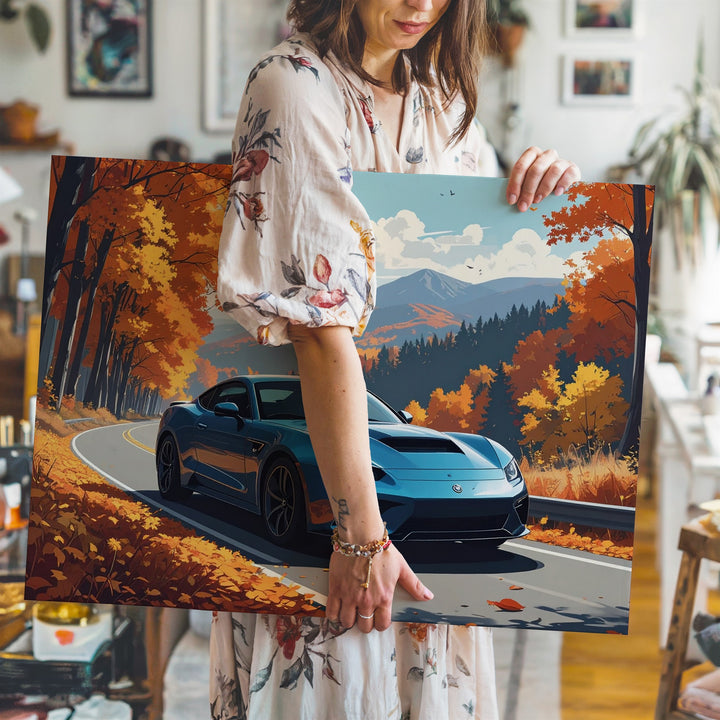 Autumn Drive Mustang Canvas – Fall Foliage Road Trip Wall Art - Gifitto