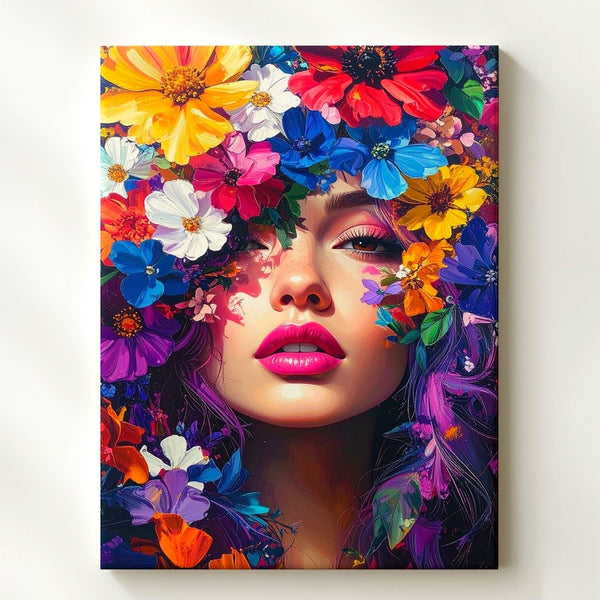 Floral Fusion Portrait Canvas – Bold Abstract Woman & Flower Art - Gifitto