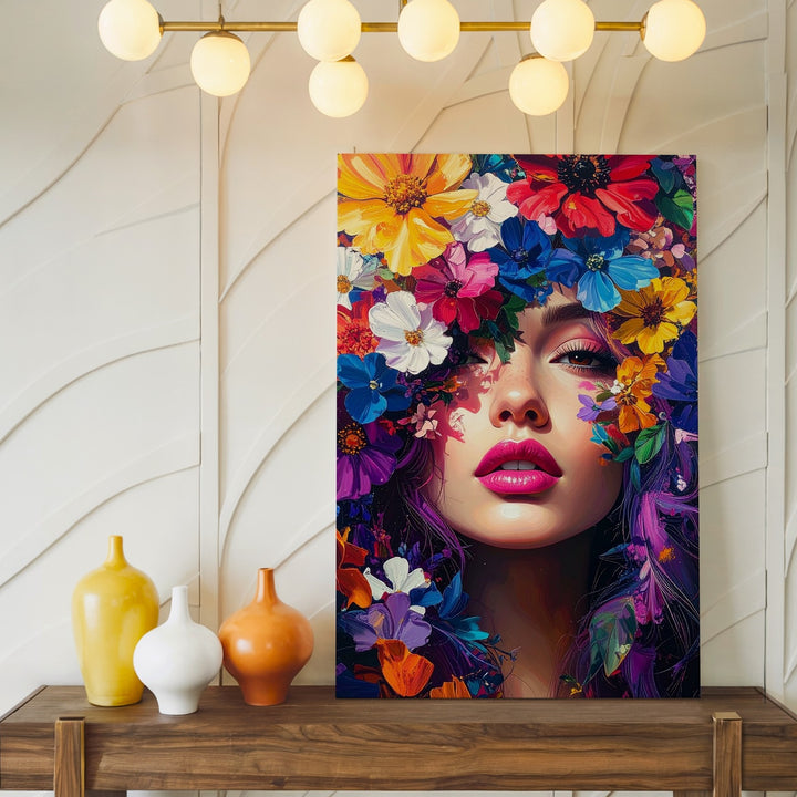 Floral Fusion Portrait Canvas – Bold Abstract Woman & Flower Art - Gifitto
