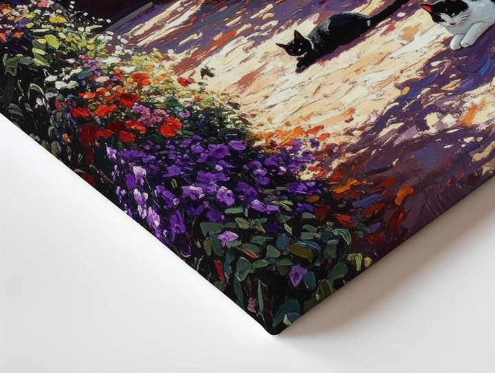 Impressionist Garden Path Canvas – Resting Cat & Blooming Floral Trail Art - Gifitto