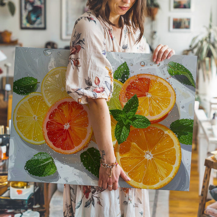 Citrus Splash Canvas – Photorealistic Fresh Fruit Art - Gifitto