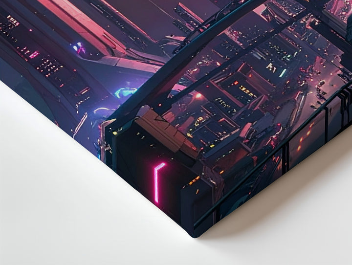 Neon Dusk Sci-Fi Cityscape Canvas – Futuristic Cyberpunk Skyline Art - Gifitto