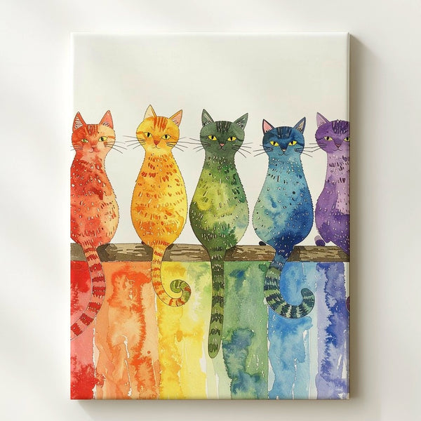 Rainbow Cats in a Row Canvas – Colorful Minimalist Feline Wall Art - Gifitto
