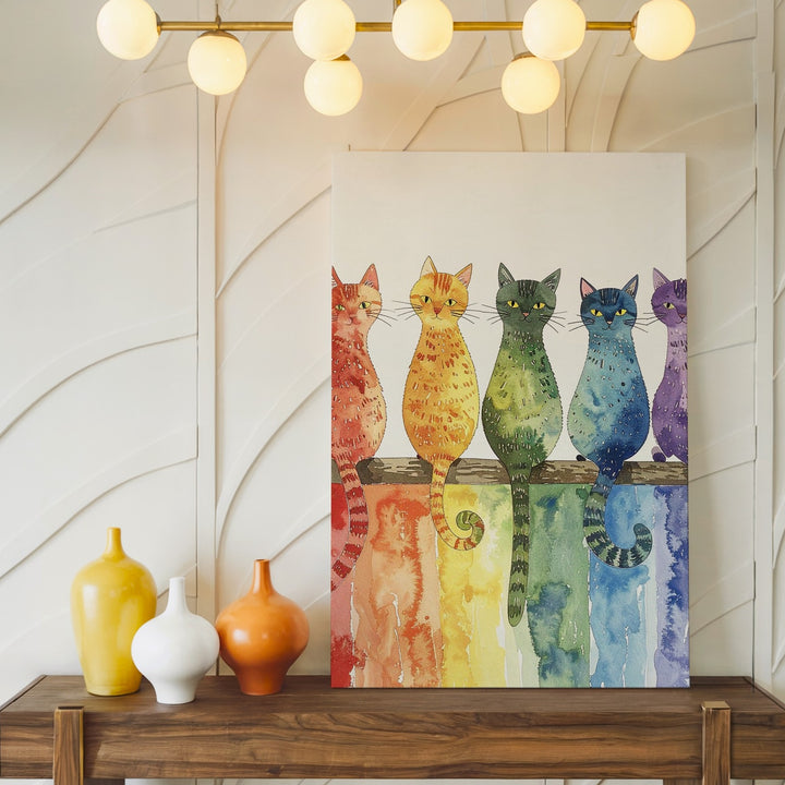 Rainbow Cats in a Row Canvas – Colorful Minimalist Feline Wall Art - Gifitto