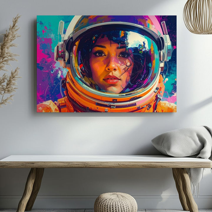 Urban Voyager Canvas – Stylized Astronaut Art in Retro Sci-Fi Colors - Gifitto