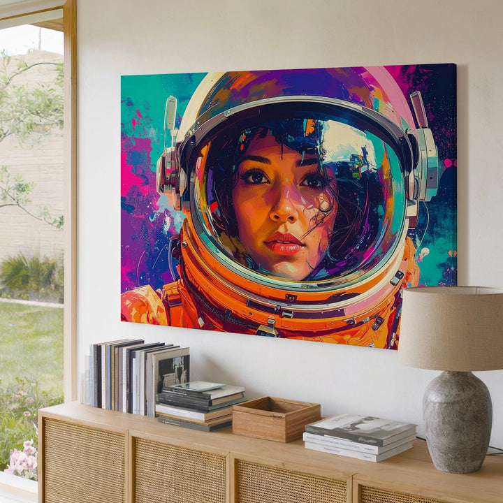 Urban Voyager Canvas – Stylized Astronaut Art in Retro Sci-Fi Colors - Gifitto
